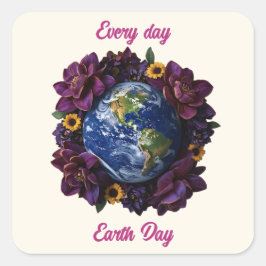Adesivo Quadrado Todo Dia é Dia da Terra Floral Planet Design