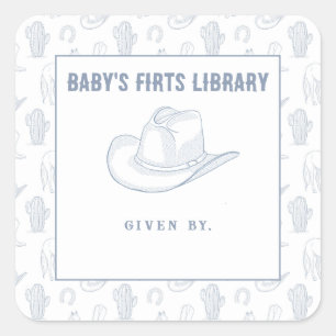 Adesivo Quadrado Toile de Jouy Azul Cowboy - A primeira biblioteca