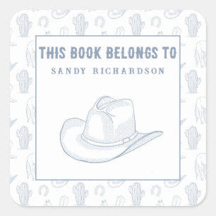 Adesivo Quadrado Toile de Jouy Azul Cowboy - Ex-libris