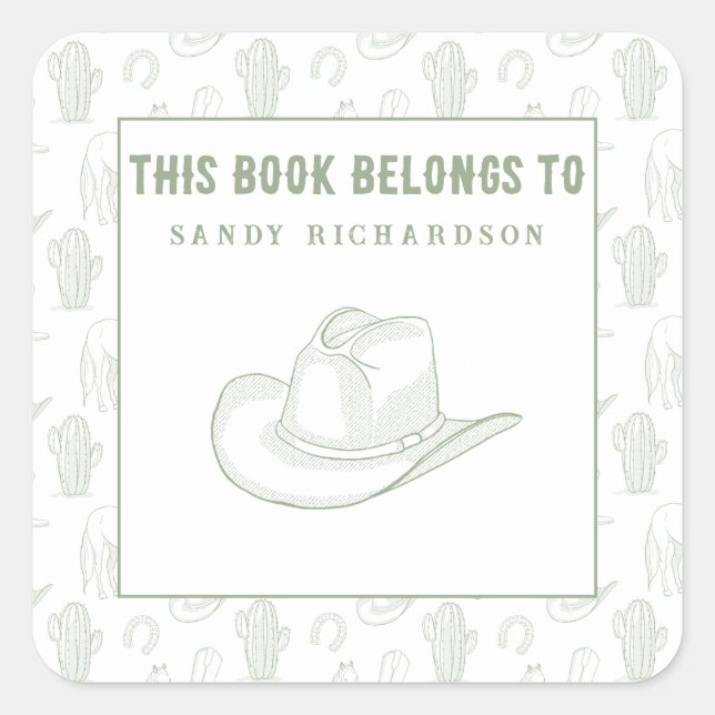 Adesivo Quadrado Toile de Jouy Green Cowboy - Bookplate (Frente)