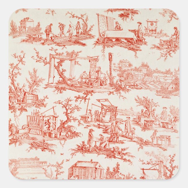 Adesivo Quadrado Toile de Jouy, ilustrando os processos de fabricaç (Frente)