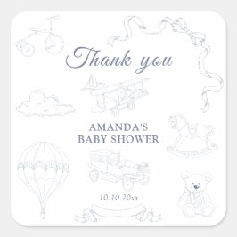 Adesivo Quadrado Toile de Jouy Nursery Baby Shower Thank you