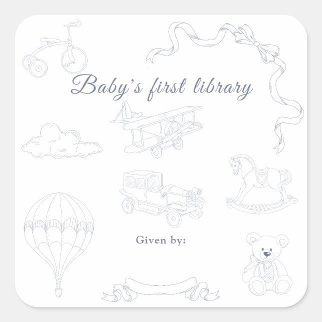 Adesivo Quadrado Toile de Jouy Nursery Baby's first library (Frente)