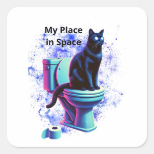 Adesivo Quadrado Toilet de Gato Negro Cósmico - Arte Surreal Vaporw
