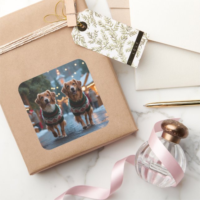 Adesivo Quadrado Toller de Nova Escócia Natal Neve Férias (Presentear)