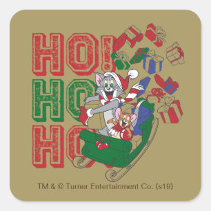 Adesivo Quadrado Tom e Jerry Oferecendo Presentes Em Uma Luz