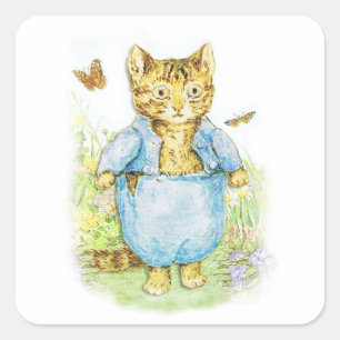 Adesivo Quadrado Tom Kitten em seu terno azul por Beatrix Potter