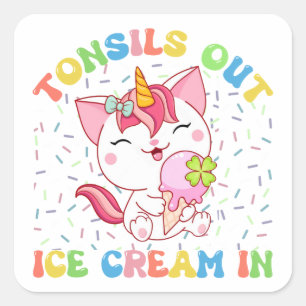 Adesivo Quadrado Tonsils Out, Sorvete In Unicorn Cat