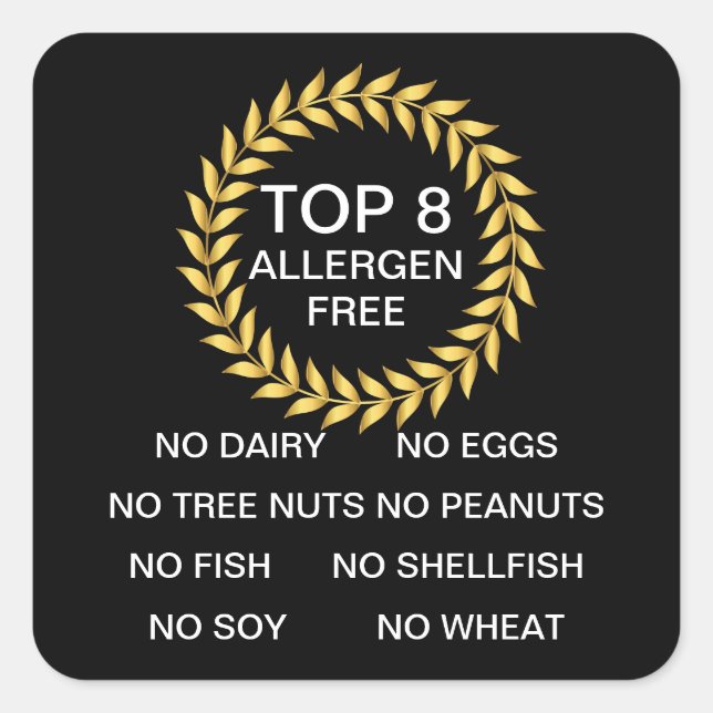 Adesivo Quadrado Top 8 Allergen Free Allergen Restaurant Bakery (Frente)