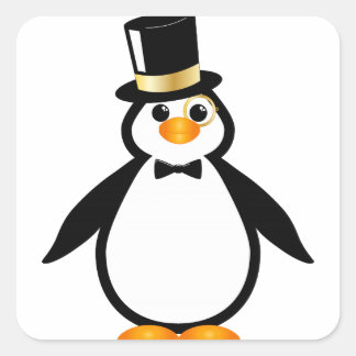 Adesivo Quadrado Top Hat Penguin