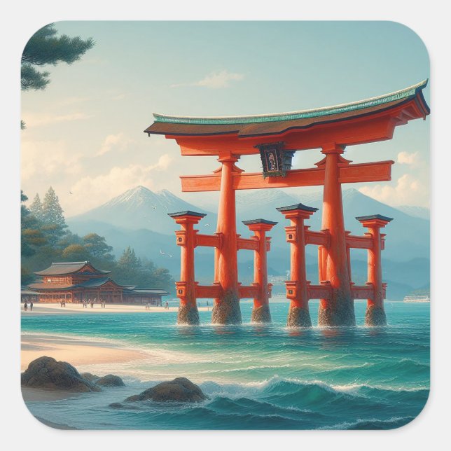Adesivo Quadrado Torii de Itsukushima, santuário de Itsukushima, Mi (Frente)
