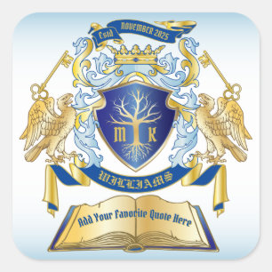 Adesivo Quadrado Tornar Sua Própria Chave Emblem Tree Book Dourada