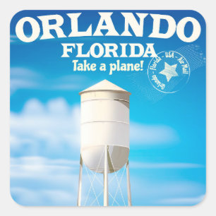 Adesivo Quadrado Torre de água de Orlando, Flórida, impressão de vi