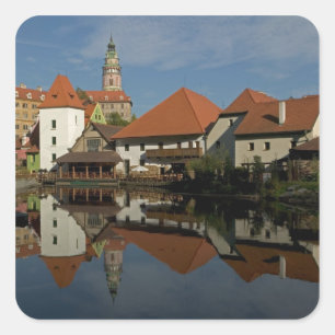 Adesivo Quadrado Torre do Castelo, Rio Vltava, Cesky Krumlov,