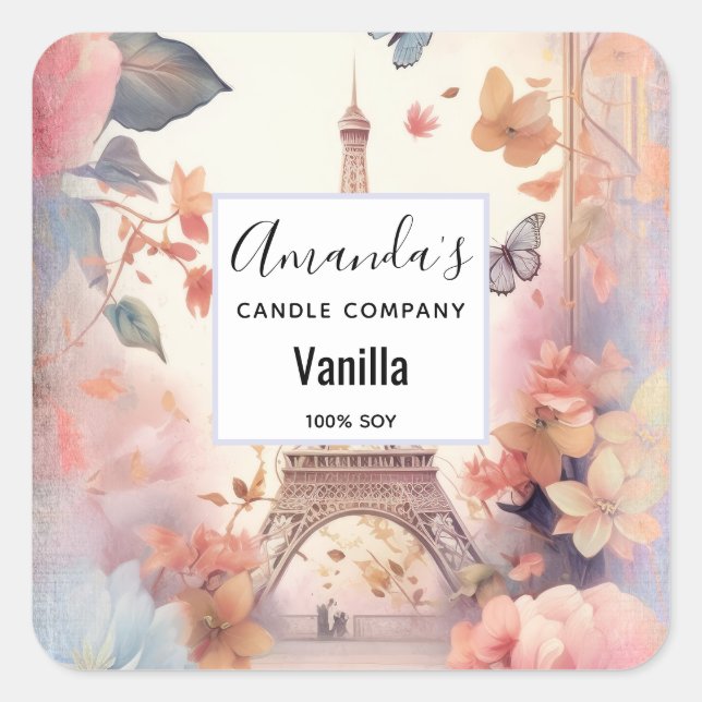 Adesivo Quadrado Torre Eiffel com Flores na Vela (Frente)