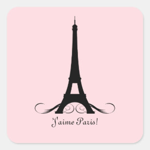 Adesivo Quadrado Torre Eiffel cor-de-rosa J'aime Paris!