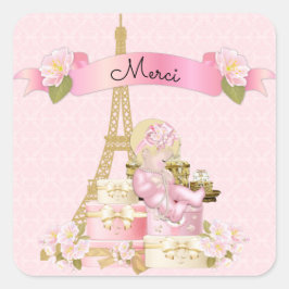 Adesivo Quadrado Torre Eiffel de Paris Rosa Dourado Bebê Menina Loi