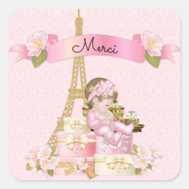 Adesivo Quadrado Torre Eiffel de Paris Rosa Dourado Menina Bebê