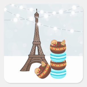 Adesivo Quadrado Torre Eiffel e Natal das Macaroons