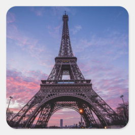 Adesivo Quadrado Torre Eiffel em Paris, França Púrpura Rosa