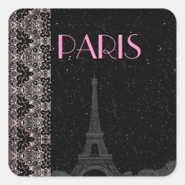 Adesivo Quadrado Torre Eiffel - Estrelas de meia-noite, preto e ros