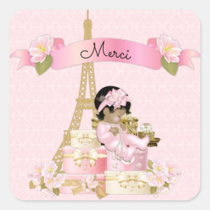 Adesivo Quadrado Torre Eiffel Paris Rosa Ouro Menina Étnica