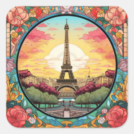 Adesivo Quadrado Torre Eiffel Sunset Parisiense Paris Floral Francê