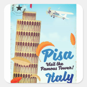 Adesivo Quadrado Torre inclinada da cópia das férias do vintage d
