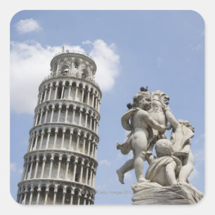Adesivo Quadrado Torre inclinada de Pisa e de estátua, Italia