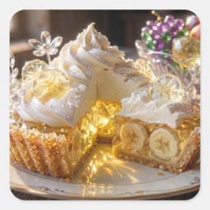 Adesivo Quadrado Torta de Creme de Banana Cristal Brilhante