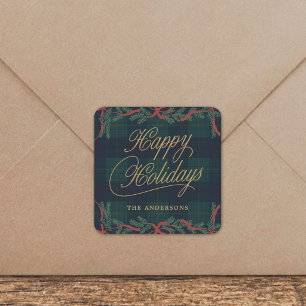 Adesivo Quadrado Torta de Natal Xadrez em Tartan Presente de Férias