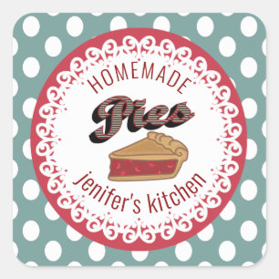 Adesivo Quadrado Tortas caseiras de tipografia do Vintage bolinhas