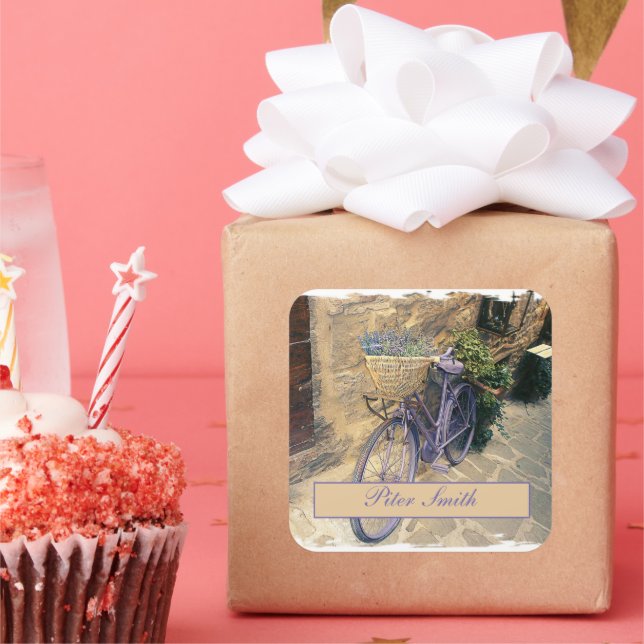 Adesivo Quadrado Toscana. Itália. Cortona. Bicicleta. (Festa)