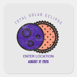 Adesivo Quadrado Total de Eclipse Solar 2026 Personalizado