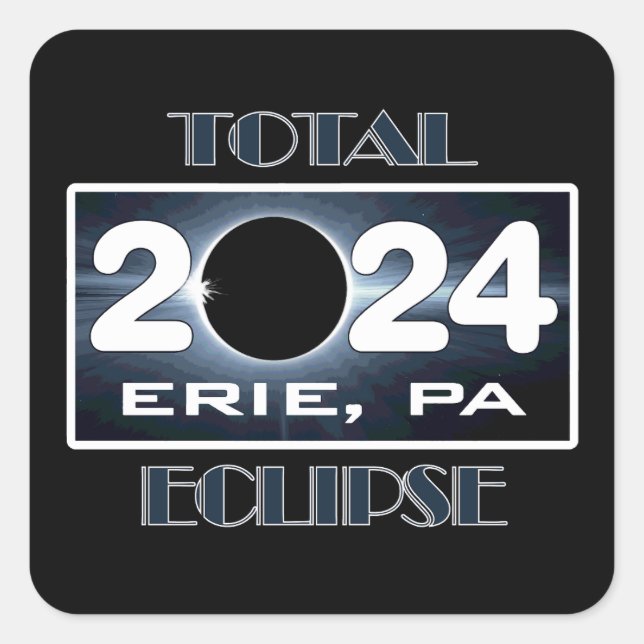 Adesivo Quadrado Total Eclipse Erie PA 2024 Caminho da Totalidade (Frente)
