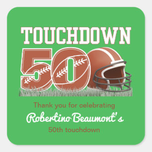 Adesivo Quadrado Touchdown 50 Engraçado Futebol 50º aniversário