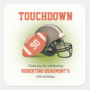 Adesivo Quadrado Touchdown Fifty Futebol Americano Vintage Aniversá