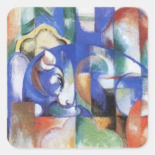 Adesivo Quadrado Touro Mentiroso de Franz Marc, Arte Cubista Vintag