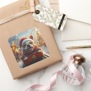 Adesivo Quadrado Touro Terrier Cachorro Porta copos Natal