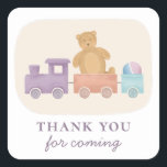 Adesivo Quadrado Toys train. Baby shower thank you for coming<br><div class="desc">"Thank you for coming" baby shower or birthday party sticker with toys. Please contact me if you need additional items.</div>