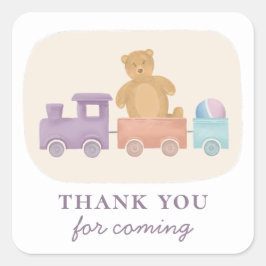 Adesivo Quadrado Toys train. Baby shower thank you for coming