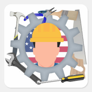 Adesivo Quadrado Trabalhador de Construção no Dia do Trabalho