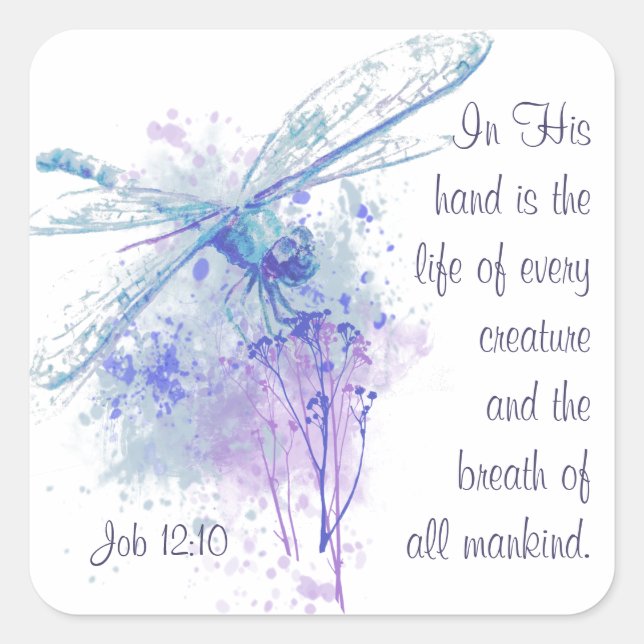 Adesivo Quadrado Trabalho 12:10 Escritura Vida de Cada Criatura (Frente)