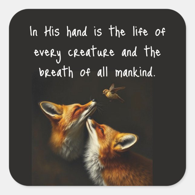 Adesivo Quadrado Trabalho 12:10 Escritura Vida de Cada Criatura (Frente)