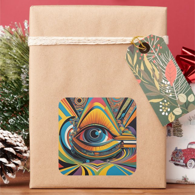 Adesivo Quadrado trabalho de arte psicodélico Horror Vacui 1960 (Feriado)