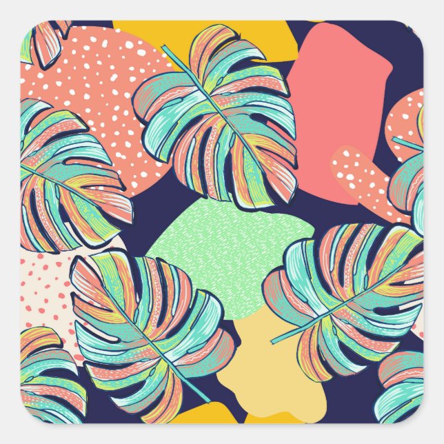 Adesivo Quadrado Trabalho de arte Tropical: Monstera Design (Frente)