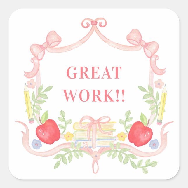 Adesivo Quadrado Trabalho de excelente | Crest De Sala De Aula (Frente)