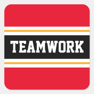 Adesivo Quadrado TRABALHO EM EQUIPE Brilhante, Vermelho, Cinzas Lar