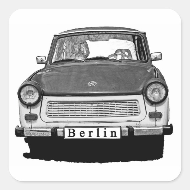 Adesivo Quadrado Trabant Car Front, Black and White, Berlim (Frente)