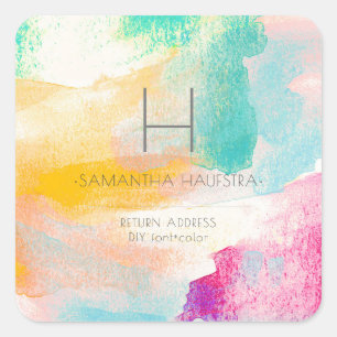 Adesivo Quadrado Traços de Pincel de Pincel de Cor de Água do Pix